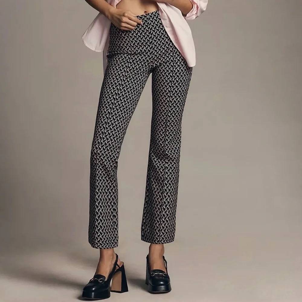 Maeve Margot Kick Flare Herringbone Cropped Pants Womens Small Black Pink Tan